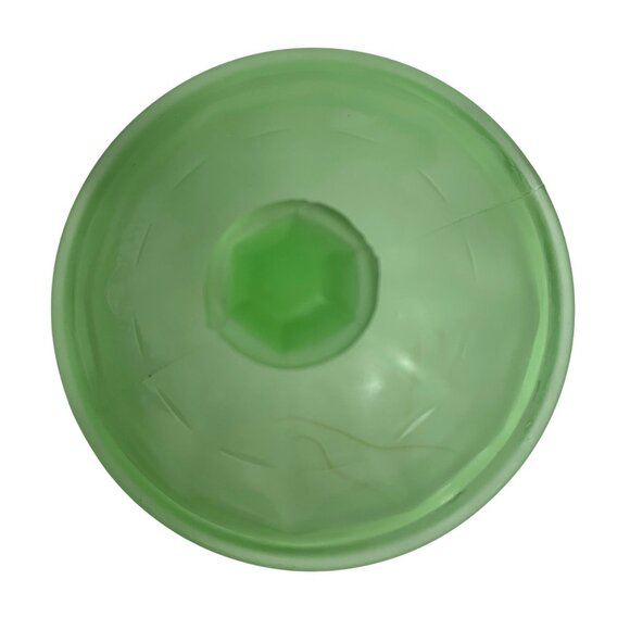 VTG Uranium Glass Covered Pedestal Candy/Trinket Dish Ribbed Base w/ Lid Glows - Picture 5 of 8